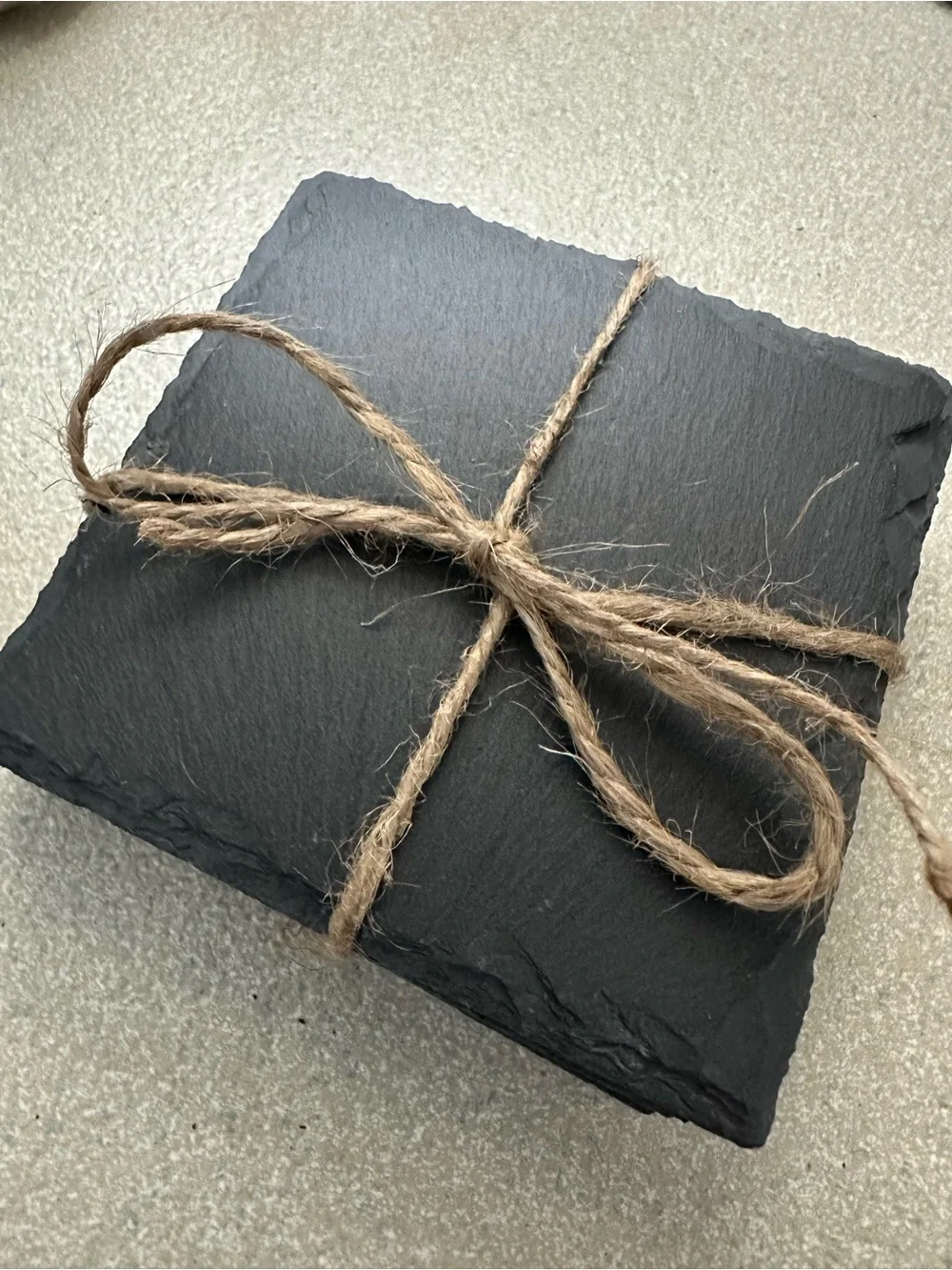 Set of 4 Natural Black Slate Square Drink Coasters with Chipped Edges